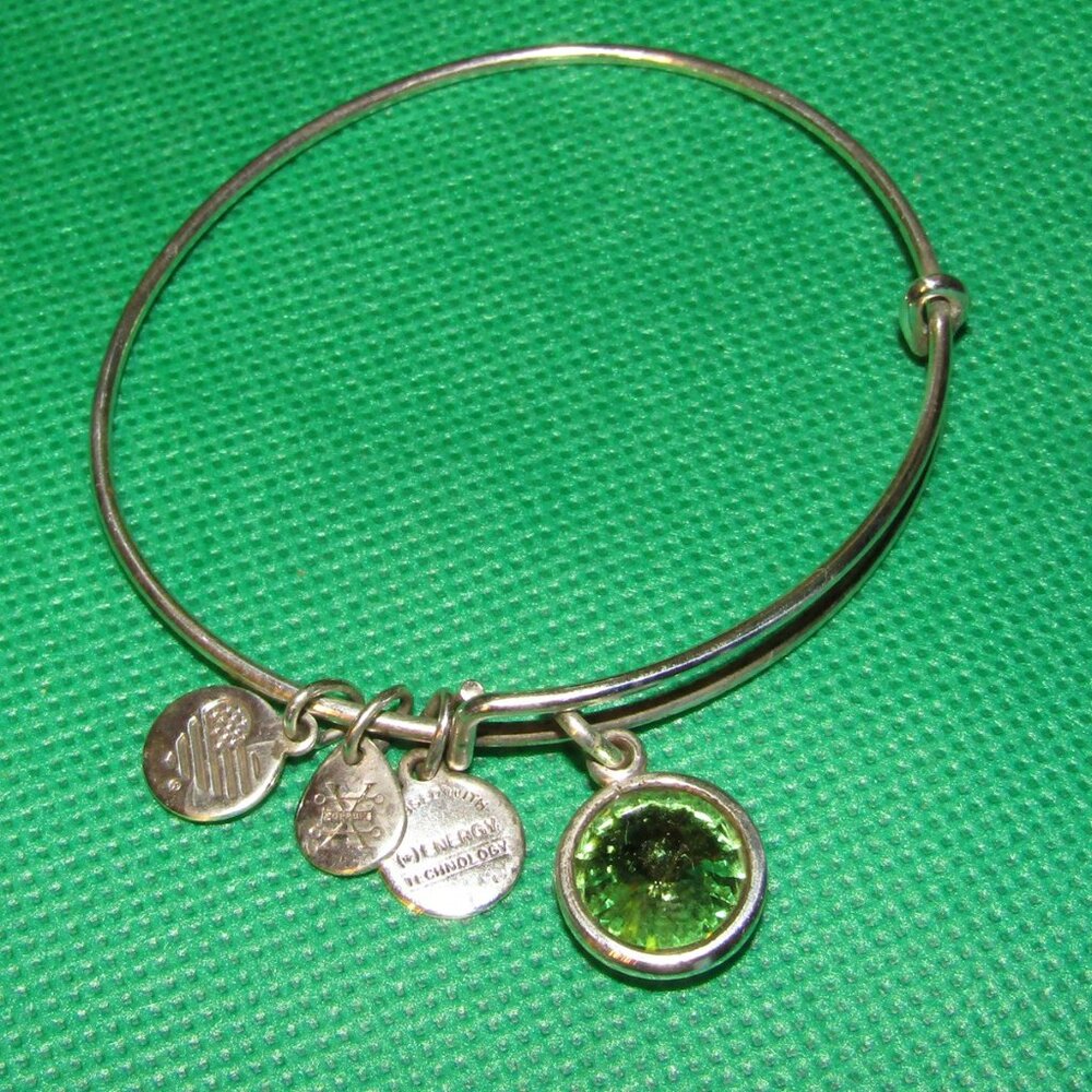 Vintage Alex And Ani Silver Green Emerald Crystal Color May Birthstone Charm